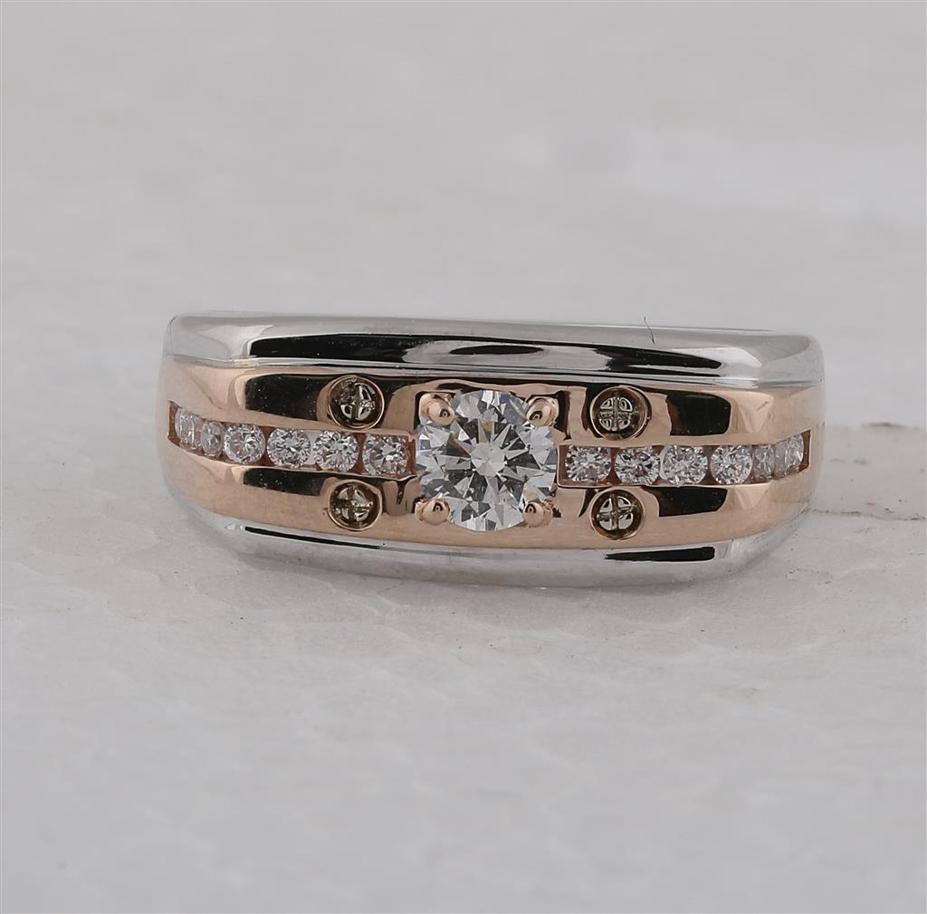 14k Two-tone Gold Round Diamond Solitaire Wedding Band Ring 5/8 Cttw (Certified)