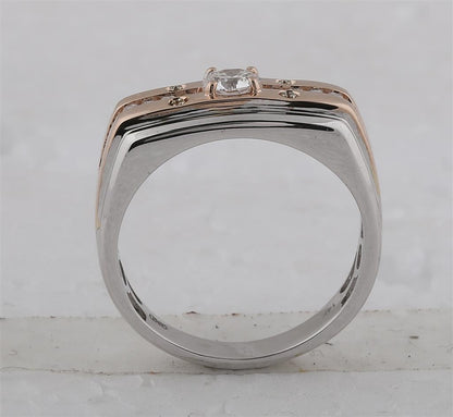 14k Two-tone Gold Round Diamond Solitaire Wedding Band Ring 5/8 Cttw (Certified)