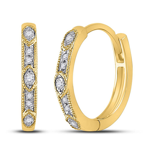 10k Yellow Gold Round Diamond Milgrain Fashion Earrings 1/10 Cttw