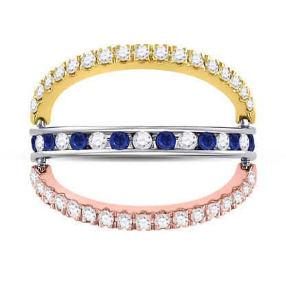 10k Tri-Tone Gold Round Blue Sapphire Convertible Band Ring 1-1/4 Cttw