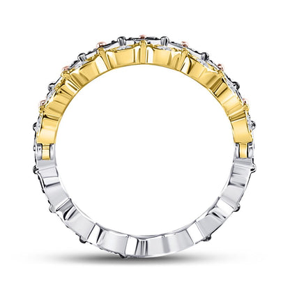 10k Tri-Tone Gold Round Brown Diamond Convertible Band Ring 3/8 Cttw