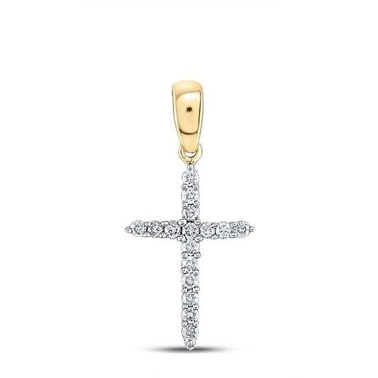 10k Yellow Gold Round Diamond Cross Pendant 1/6 Cttw