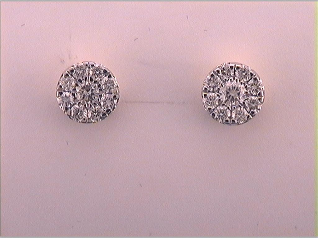 14k Yellow Gold Round Diamond Cluster Earrings 1/2 Cttw