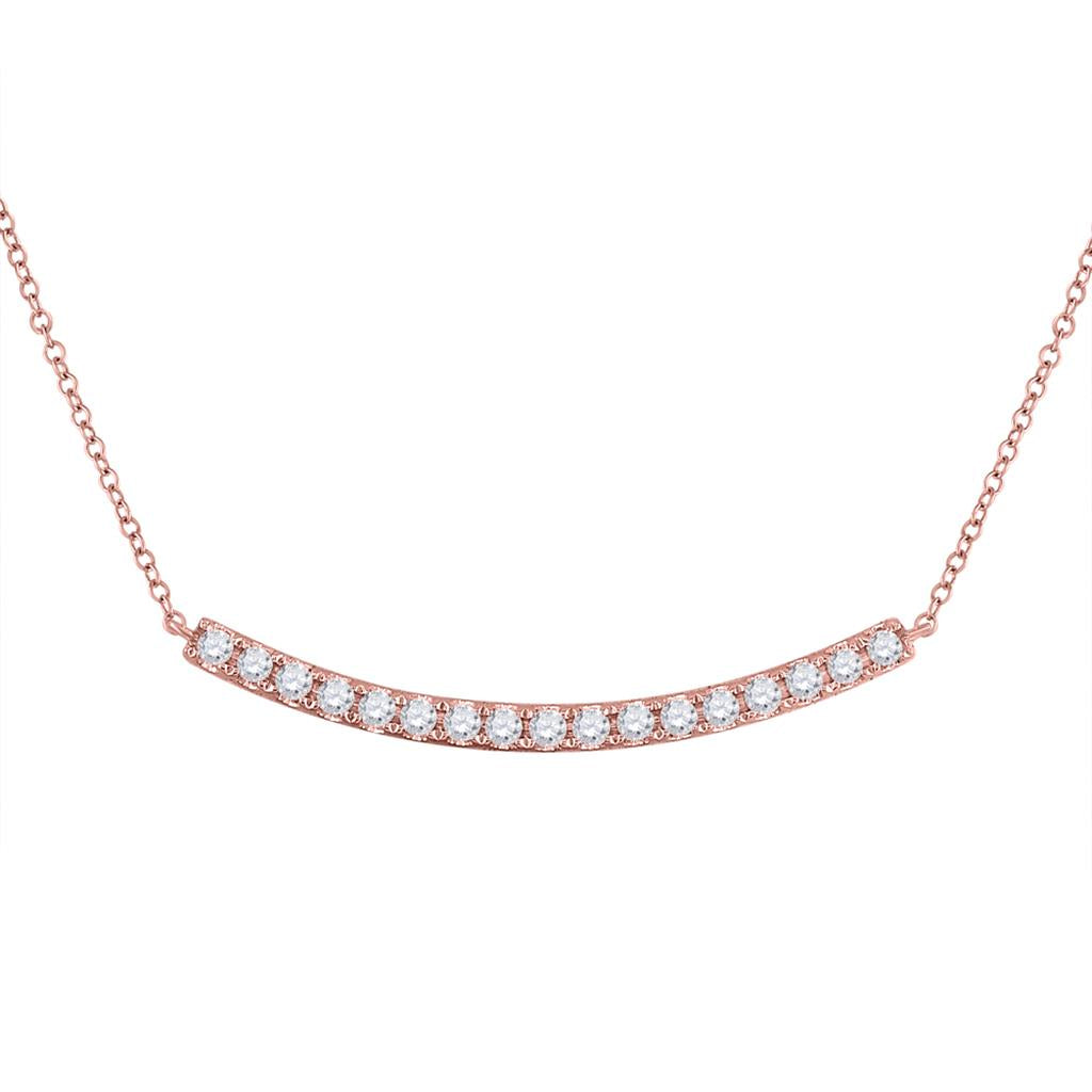 14k Rose Gold Round Diamond Curved Bar Necklace 3/4 Cttw