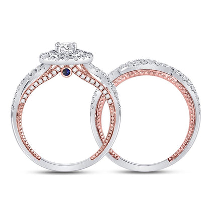 14k Two-tone Gold Round Diamond Bridal Wedding Ring Set 1-3/8 Cttw (Certified)