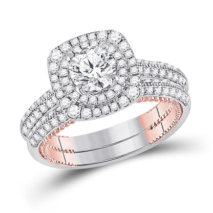 14k Two-tone Gold Round Diamond Bridal Wedding Ring Set 1-7/8 Cttw (Certified)