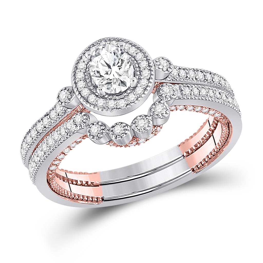 14k Two-tone Gold Oval Diamond Bridal Wedding Ring Set 1 Cttw (Certified)