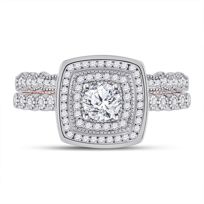 14k Two-tone Gold Round Diamond Bridal Wedding Ring Set 1 Cttw (Certified)