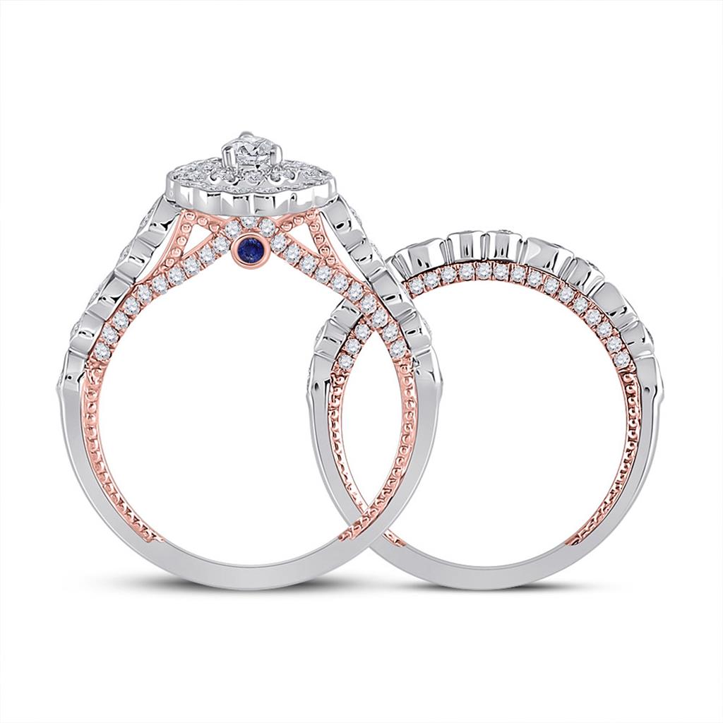 14k Two-tone Gold Pear Diamond Bridal Wedding Ring Set 1 Cttw (Certified)