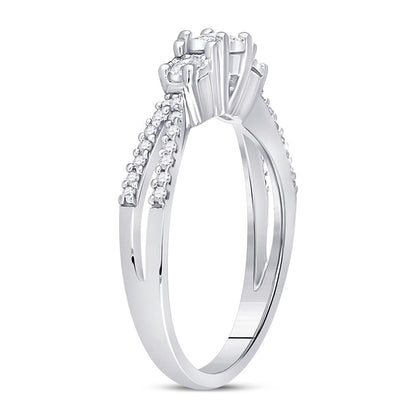 14k White Gold Round Diamond 3-stone Bridal Engagement Ring 1/3 Cttw
