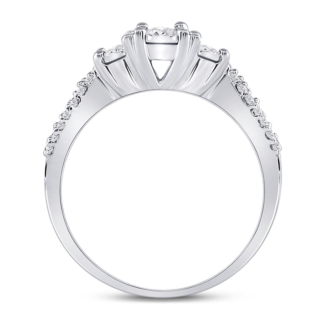 14k White Gold Round Diamond 3-stone Bridal Engagement Ring 1/3 Cttw