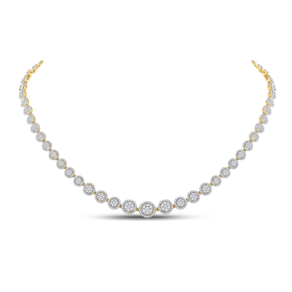 14k Yellow Gold Round Diamond Cluster Cocktail Necklace 4-7/8 Ctw