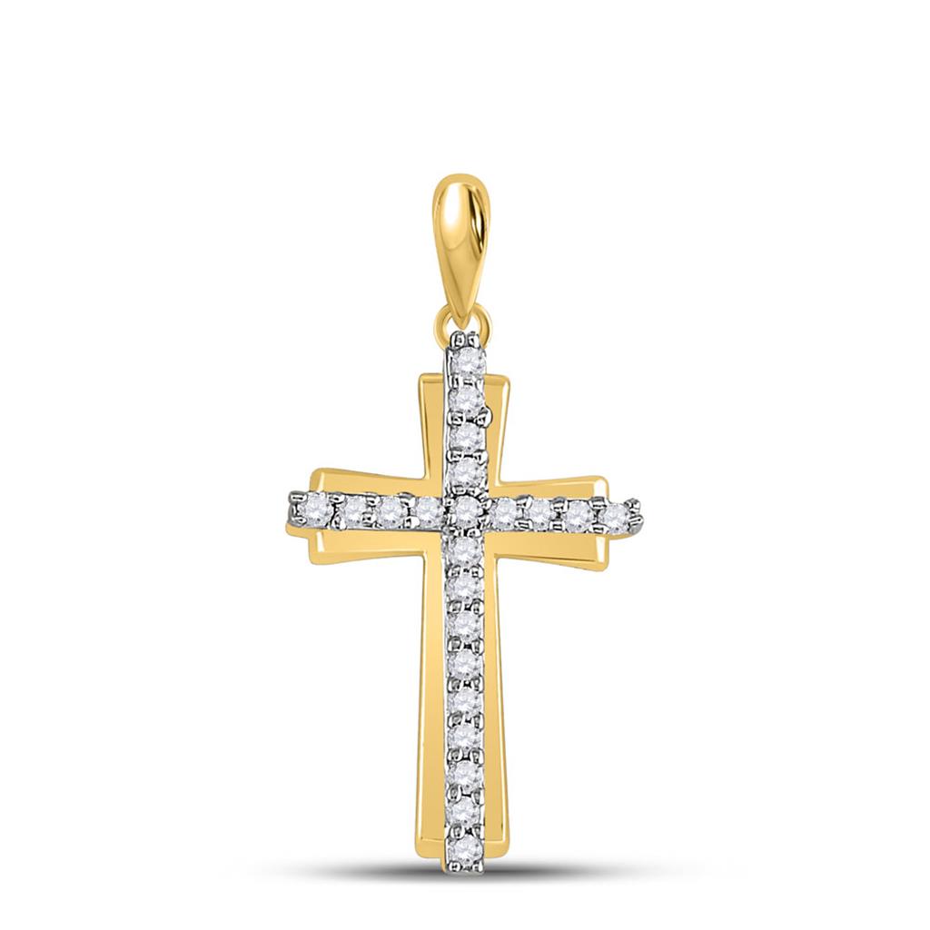 10k Yellow Gold Round Diamond Cross Pendant 1/6 Cttw