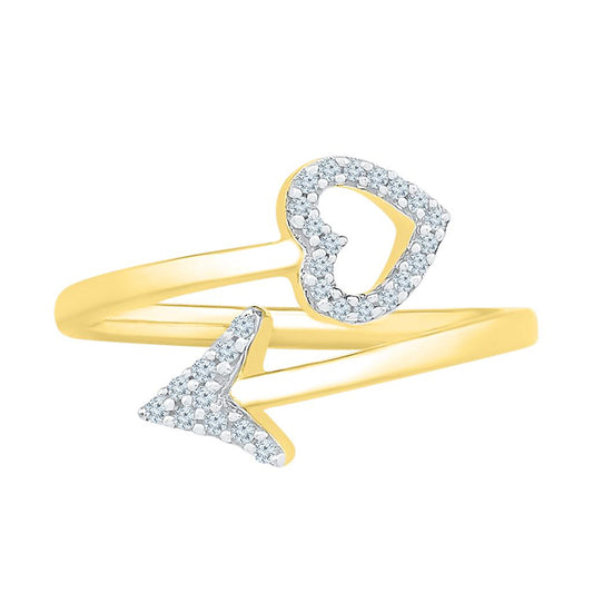 10k Yellow Gold Round Diamond Heart Arrow Band Ring 1/10 Cttw
