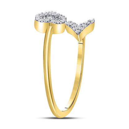 10k Yellow Gold Round Diamond Heart Arrow Band Ring 1/10 Cttw