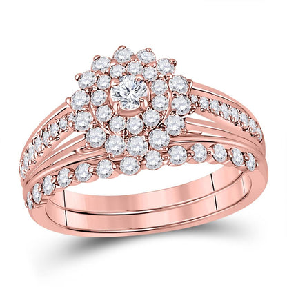 14k Two-tone Gold Round Diamond Bridal Wedding Ring Set 1 Cttw