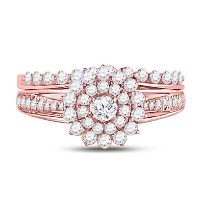 14k Two-tone Gold Round Diamond Bridal Wedding Ring Set 1 Cttw
