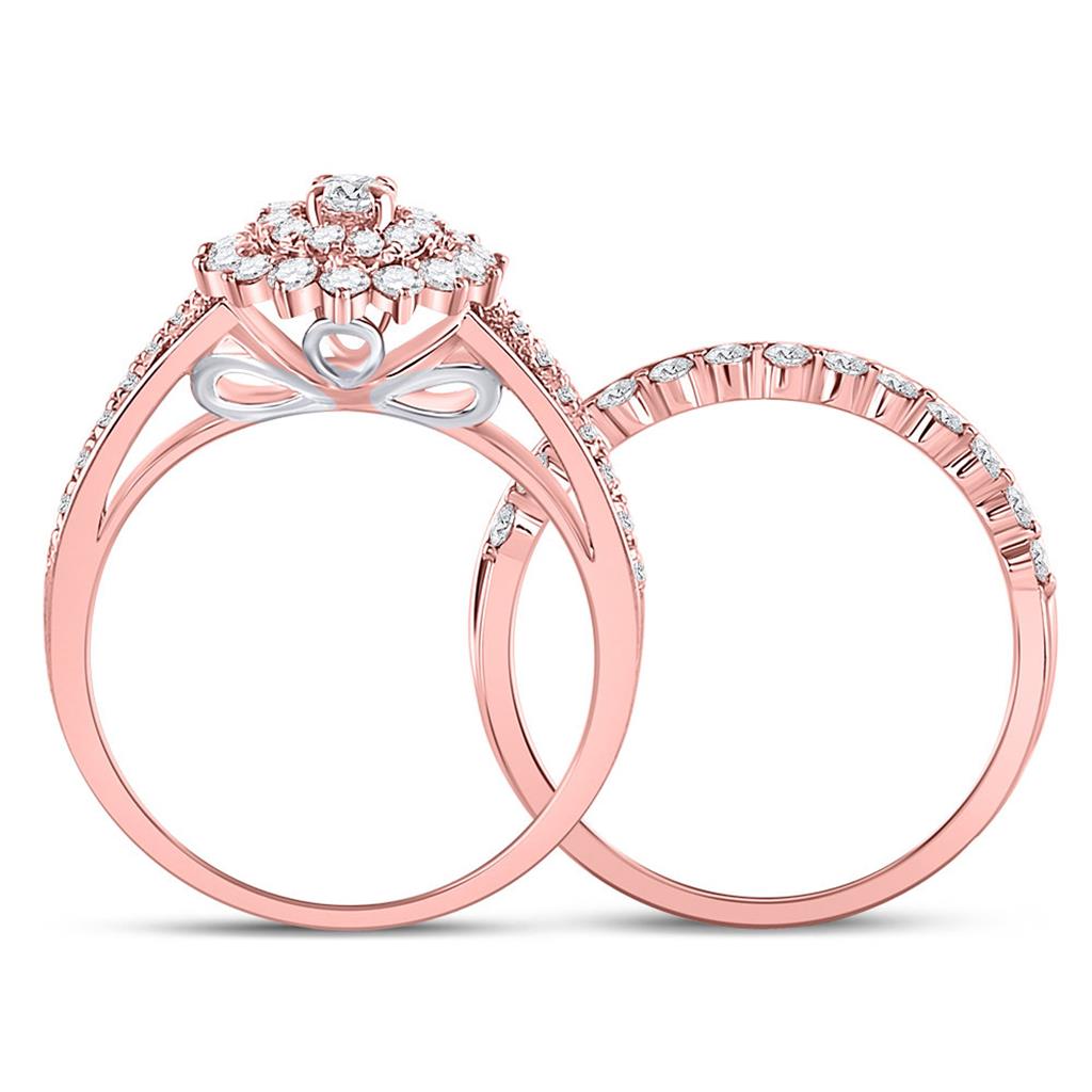 14k Two-tone Gold Round Diamond Bridal Wedding Ring Set 1 Cttw