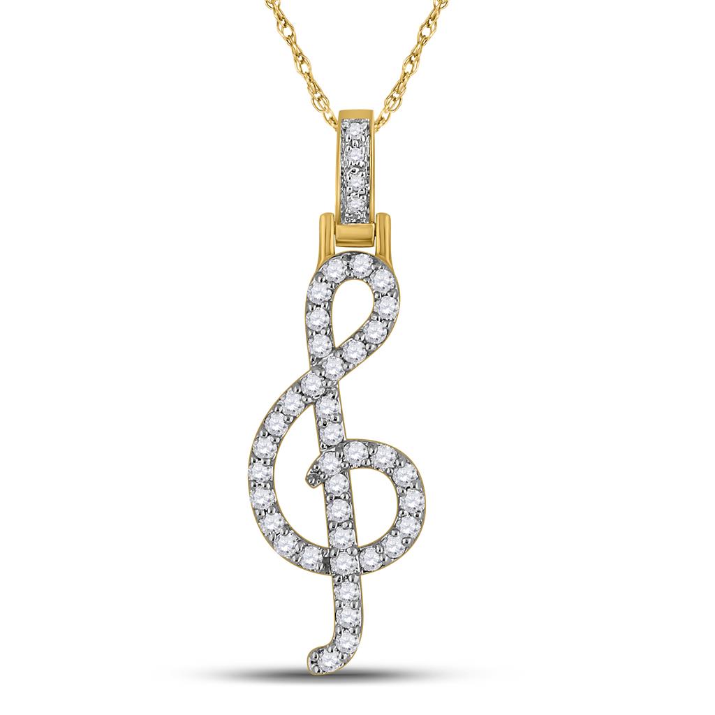 10k Yellow Gold Round Diamond Musical Fashion Pendant 3/8 Cttw