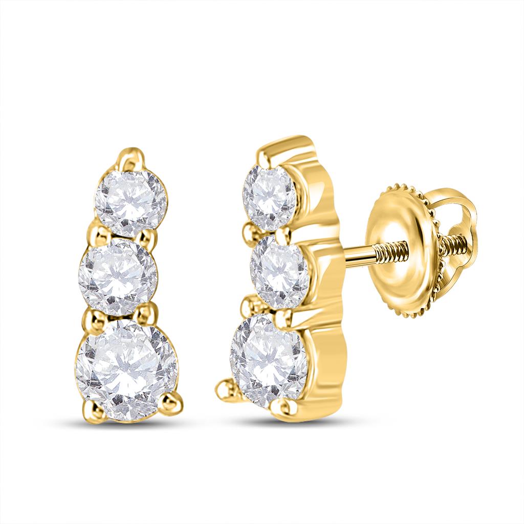 10k Yellow Gold Round Diamond Fashion 3-stone Earrings 1/4 Cttw