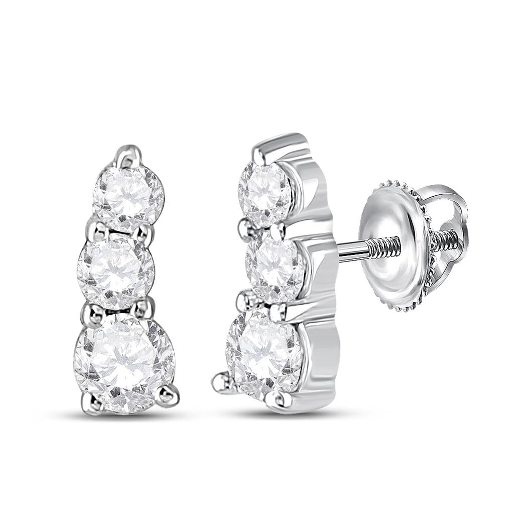 14k White Gold Round Diamond 3-stone Earrings 1/4 Cttw