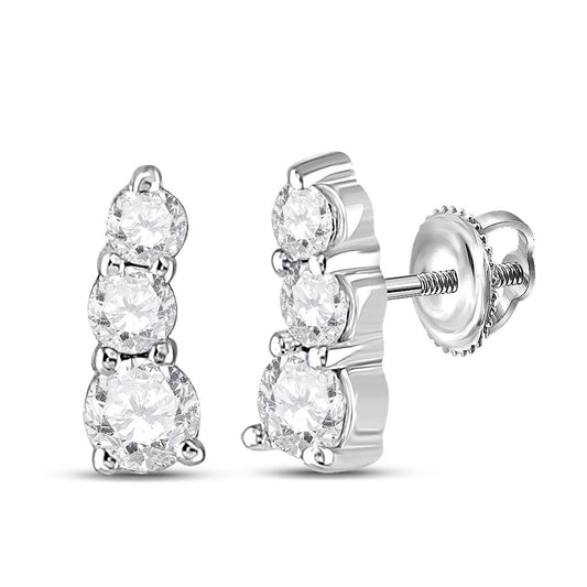 14k White Gold Round Diamond 3-stone Earrings 1/4 Cttw