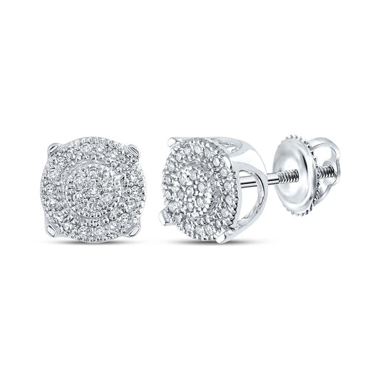 14k White Gold Round Diamond Fashion Cluster Earrings 1/8 Cttw