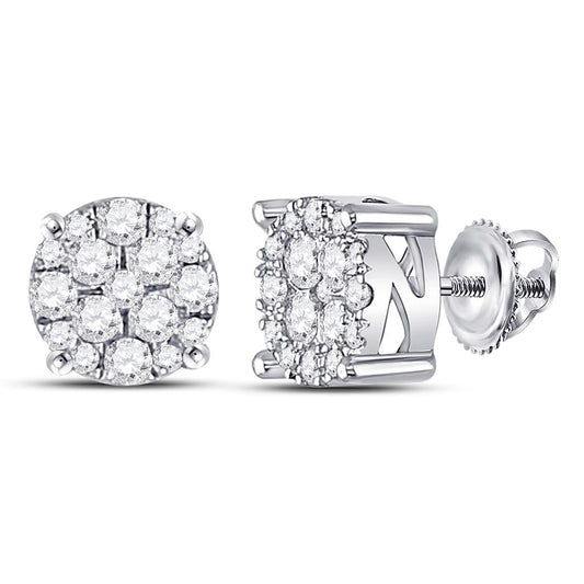 14k White Gold Round Diamond Fashion Cluster Earrings 1/4 Cttw