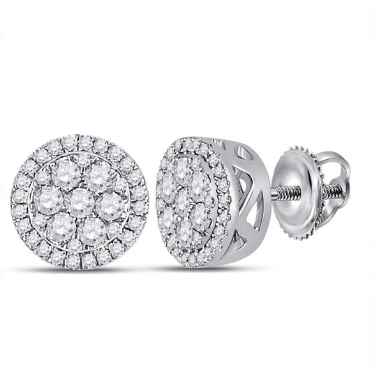 14k White Gold Round Diamond Flower Cluster Earrings 3/8 Cttw