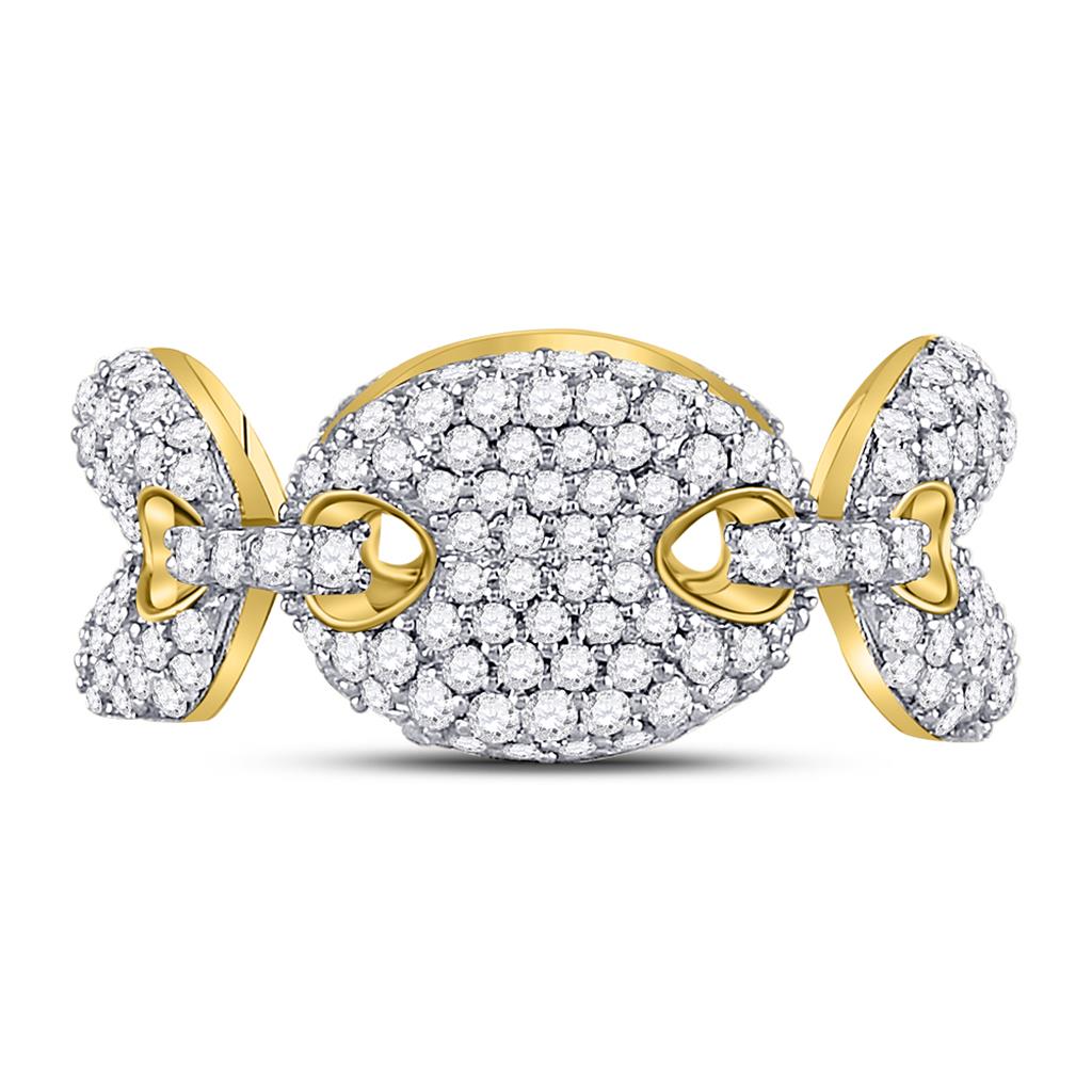 10k Yellow Gold Round Diamond Statement Link Band Ring 2 Cttw