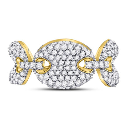 10k Yellow Gold Round Diamond Statement Link Band Ring 2 Cttw