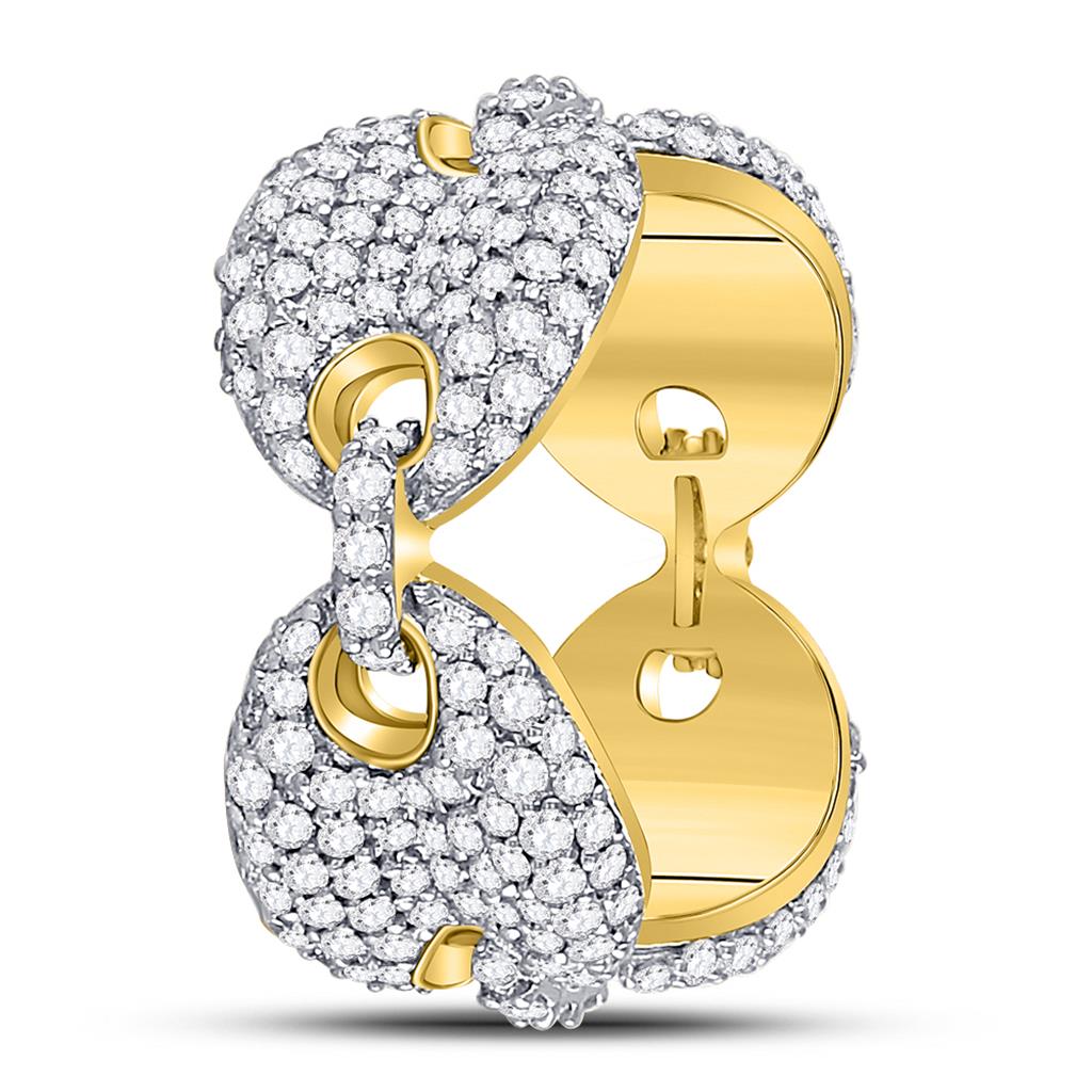 10k Yellow Gold Round Diamond Statement Link Band Ring 2 Cttw