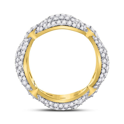 10k Yellow Gold Round Diamond Statement Link Band Ring 2 Cttw
