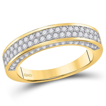 10k Yellow Gold Round Diamond Double Row Band Ring 1-1/5 Cttw