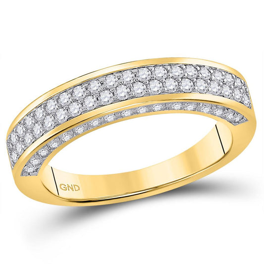10k Yellow Gold Round Diamond Double Row Band Ring 1-1/5 Cttw