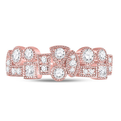 10k Rose Gold Round Diamond Modern Gemometric Band Ring 5/8 Cttw
