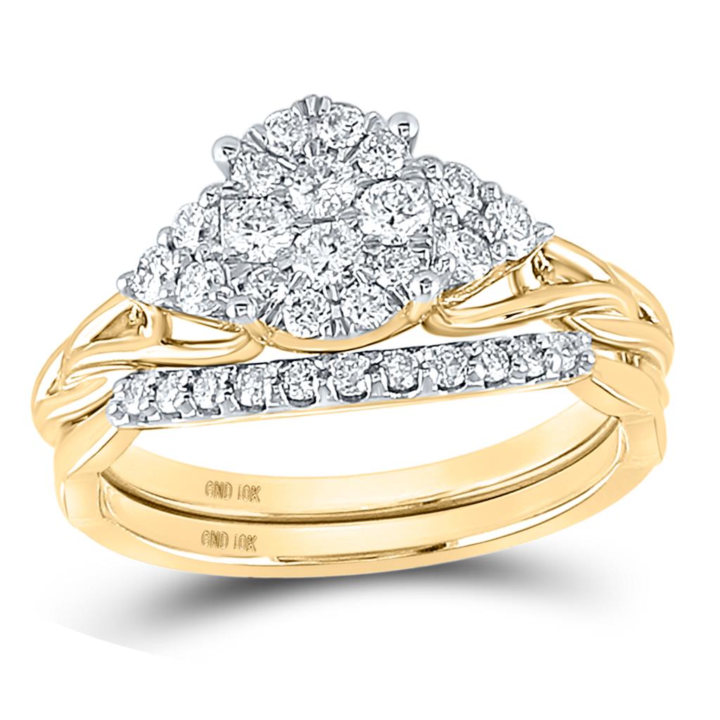 10k Yellow Gold Round Diamond Bridal Wedding Ring Set 5/8 Cttw