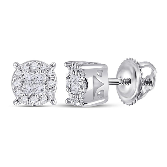 14k White Gold Princess Diamond Fashion Cluster Earrings 1/6 Cttw