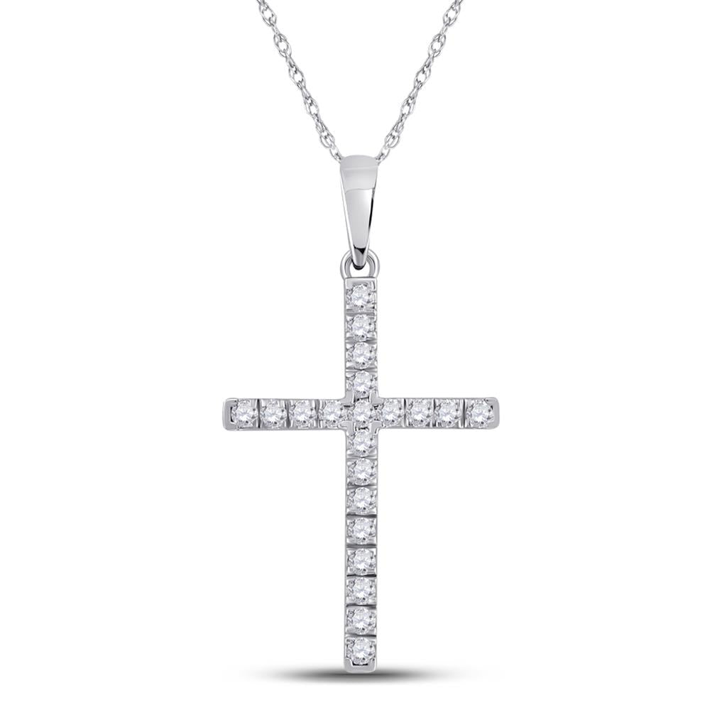 14k White Gold Round Diamond Cross Pendant 1/5 Cttw