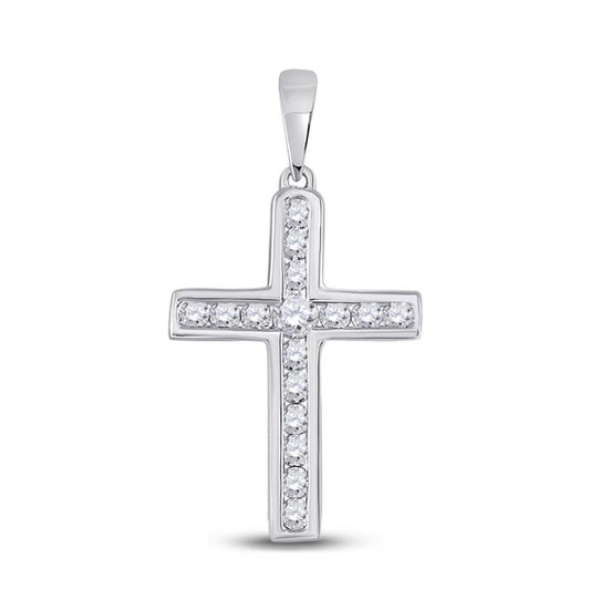 14k White Gold Round Diamond Cross Pendant 1/3 Cttw