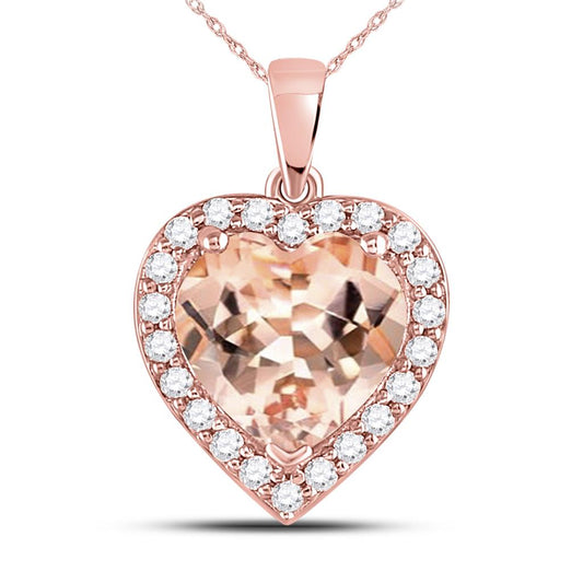 10k Rose Gold Morganite Heart Diamond Pendant 2-1/4 Cttw