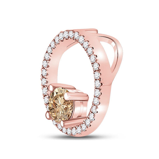 10k Rose Gold Round Morganite Diamond Circle Pendant 1/3 Cttw