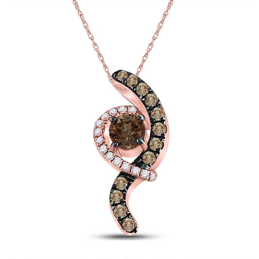 10k Rose Gold Round Smoky Quartz Diamond Fashion Pendant 1/3 Cttw