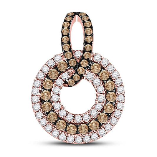 10k Rose Gold Round Brown Diamond Circle Pendant 1/2 Cttw