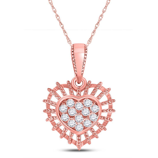 10k Rose Gold Round Diamond Heart Pendant 1/8 Cttw