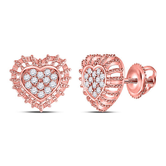 10k Rose Gold Round Diamond Heart Earrings 1/4 Cttw