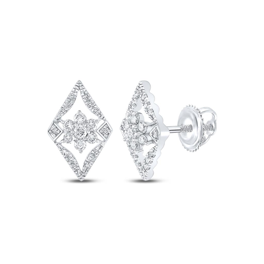 14k White Gold Round Diamond Geometric Cluster Earrings 3/8 Cttw