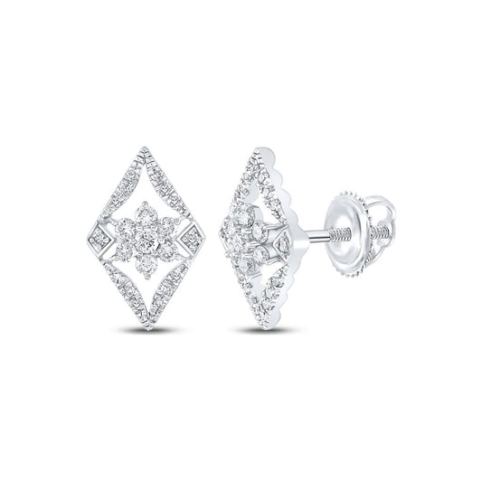 14k White Gold Round Diamond Geometric Cluster Earrings 3/8 Cttw
