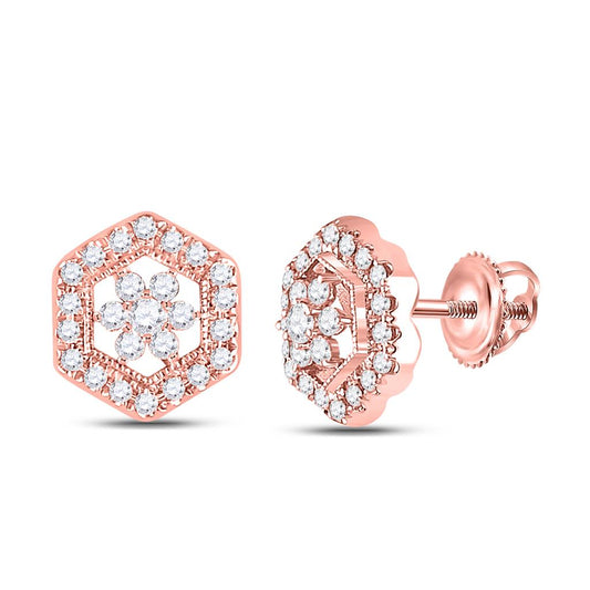 14k Rose Gold Round Diamond Geometric Cluster Earrings 3/8 Cttw