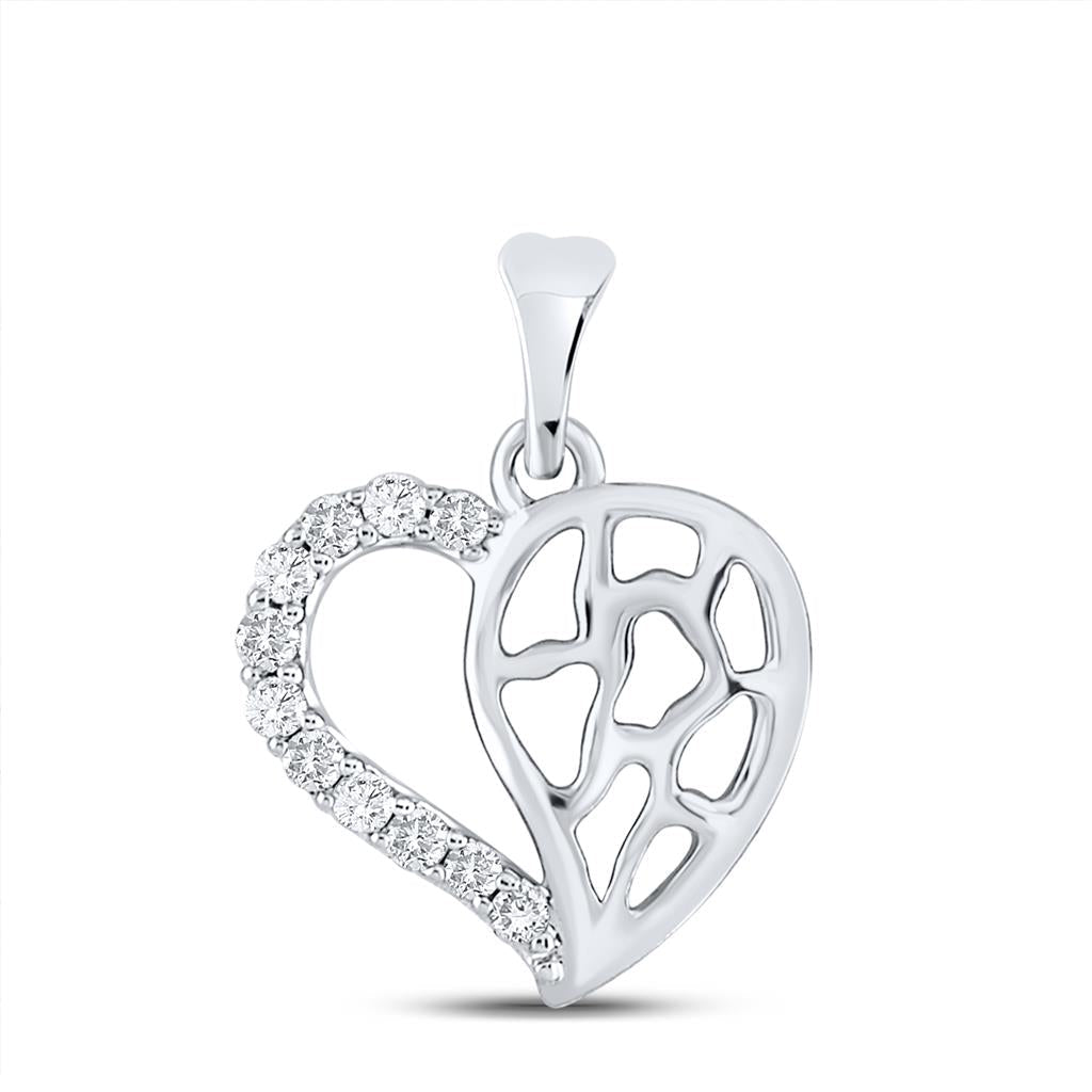 14k White Gold Round Diamond Heart Pendant 1/12 Cttw